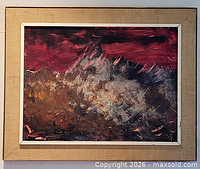 Full view of framed abstract oil painting