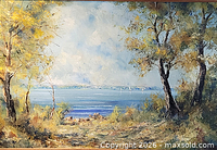 Full view of oil landscape painting without frame boundaries