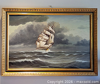 Front view of framed oil painting showing full composition and gilt frame