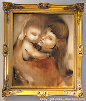 Full view of framed painting showing composition and ornate gilt frame