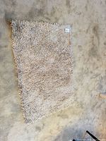 Full view of rectangular light grey shag rug on floor