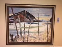 Front view of framed landscape painting