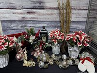 Wide shot of all Christmas decor items on table