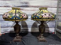 Front view of both stained glass table lamps