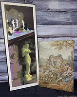 Both artworks: tall Susan Cunningham silkscreen and smaller tapestry