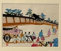 front view of framed woodblock print showing full artwork