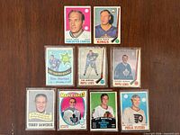Front view of all nine hockey cards