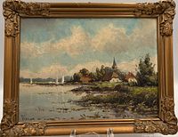 Front view of painting in ornate gilded frame