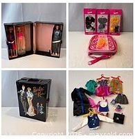 Open Barbie and Ken case showing three dolls