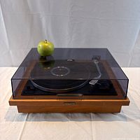 Turntable front view with dust cover closed