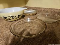 Group shot: Gooseberry bowl, two clear glass pie plates, aluminum pie plate