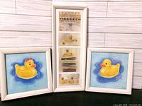 All three framed rubber duck pictures: two 8x8 squares and one 16x6 vertical collage