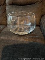 Overall view of clear glass fishbowl showing shape and clarity