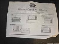 Instruction sheet showing Ultimate Furniture Protector with D-Ring features