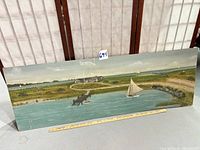 Full panel showing entire harbor scene painting with ruler for scale