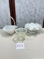 Three Fenton milk glass pieces grouped