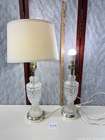 Both lamps, one with shade, one without, showing overall design and scale