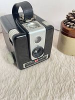 Front angled view of Kodak Brownie Hawkeye camera