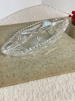 Full view of oval cut glass serving dish