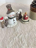 Snowman figurine and angel pill box overview