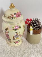 Full view of Sadler lustreware ginger jar beside prop for scale
