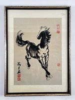Framed Chinese horse painting full view