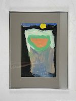 Full view of framed abstract painting showing artwork, mat and frame