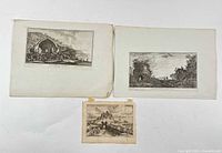 Overview of three engravings on white background
