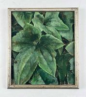 Framed painting of green leaves, full view