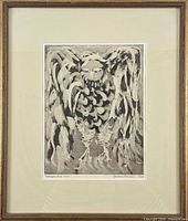 Framed etching full view showing frame and mat