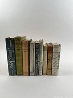 Spine view of nine hardcover literature volumes