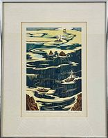 Framed view of the color woodcut print