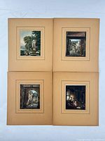 All four matted engravings arranged together