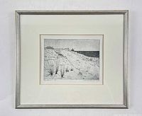 Framed etching with mat and frame visible