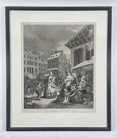 Full view of framed engraving with mat and frame visible