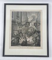 Full view of framed Hogarth engraving with mat and frame visible