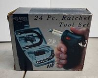 Front of boxed Park Avenue 24-piece ratchet tool set
