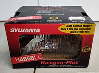 Front three-quarter view of boxed SYLVANIA H4656LL headlight