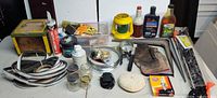 Wide view of table with all handyman items