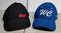 Black cap and blue cap side by side front view