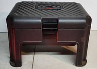Front view of Rubbermaid plastic step stool toolbox