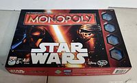 Front of Star Wars Monopoly box showing title and graphics