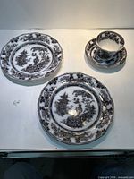 Overview of two plates, teacup and saucer