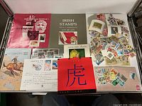 Overview of all stamp items laid out on shelf