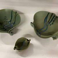 Top view of all three Hilborn Pottery bowls showing sizes and matching glaze
