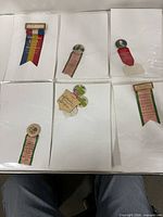 Overview of six ribbons on backing sheets