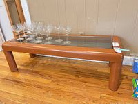 Full view of coffee table on hardwood floor