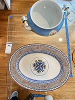 Top view of platter and open tureen showing patterns and scale