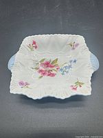 Full view of square floral bone china bowl