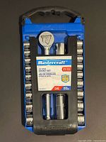 Front view of Mastercraft 21-pc socket set in tray